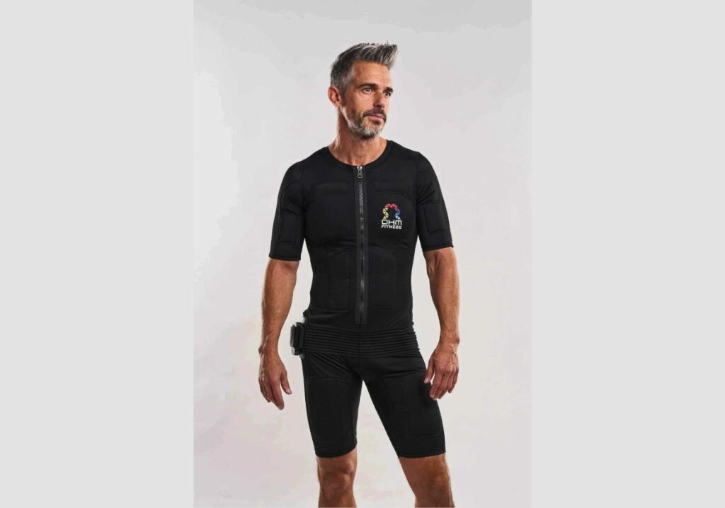OHM at Home emPower EMS suit worn by a man, front view